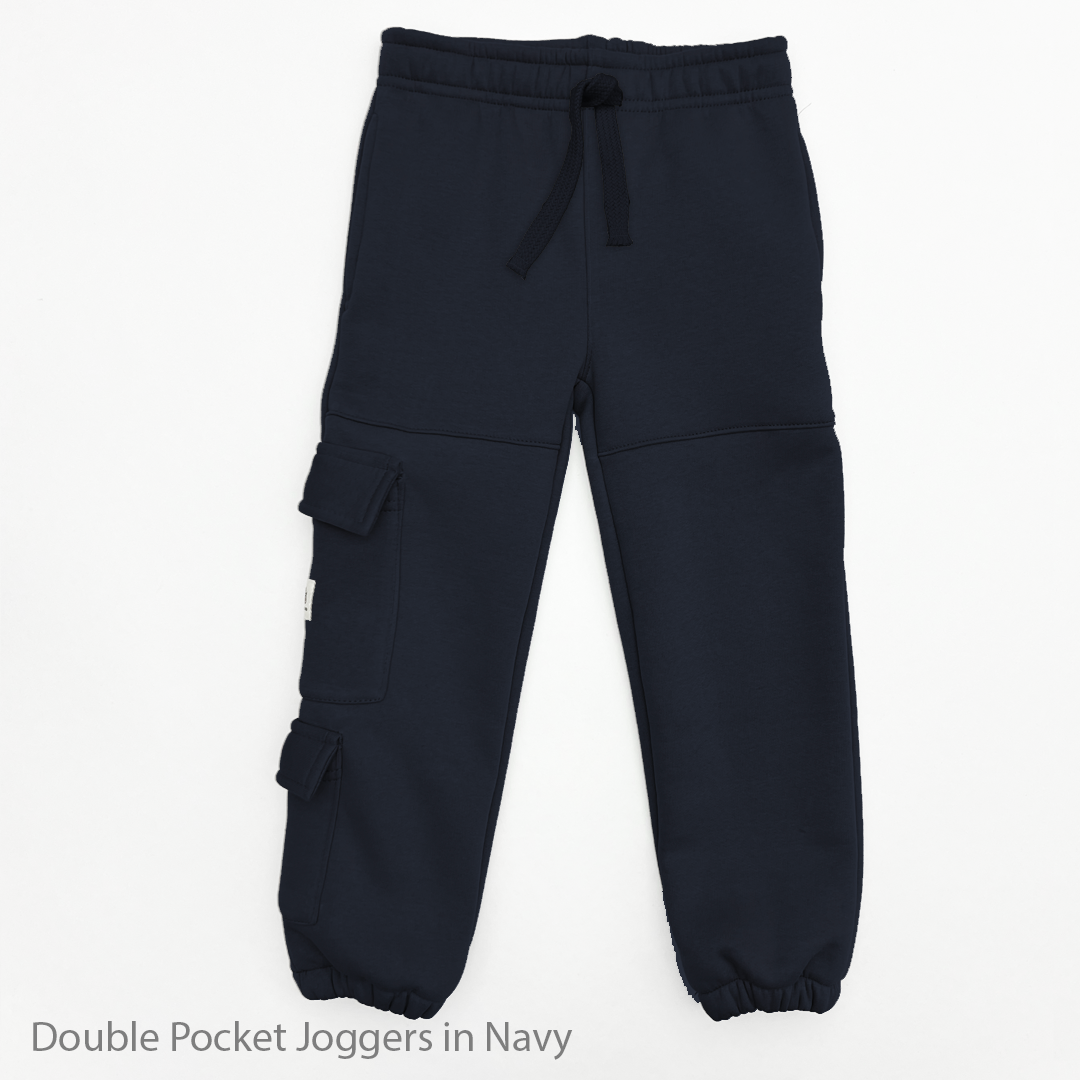 Navy Unisex Fleece Cargo Double Pocket Jogger Pants