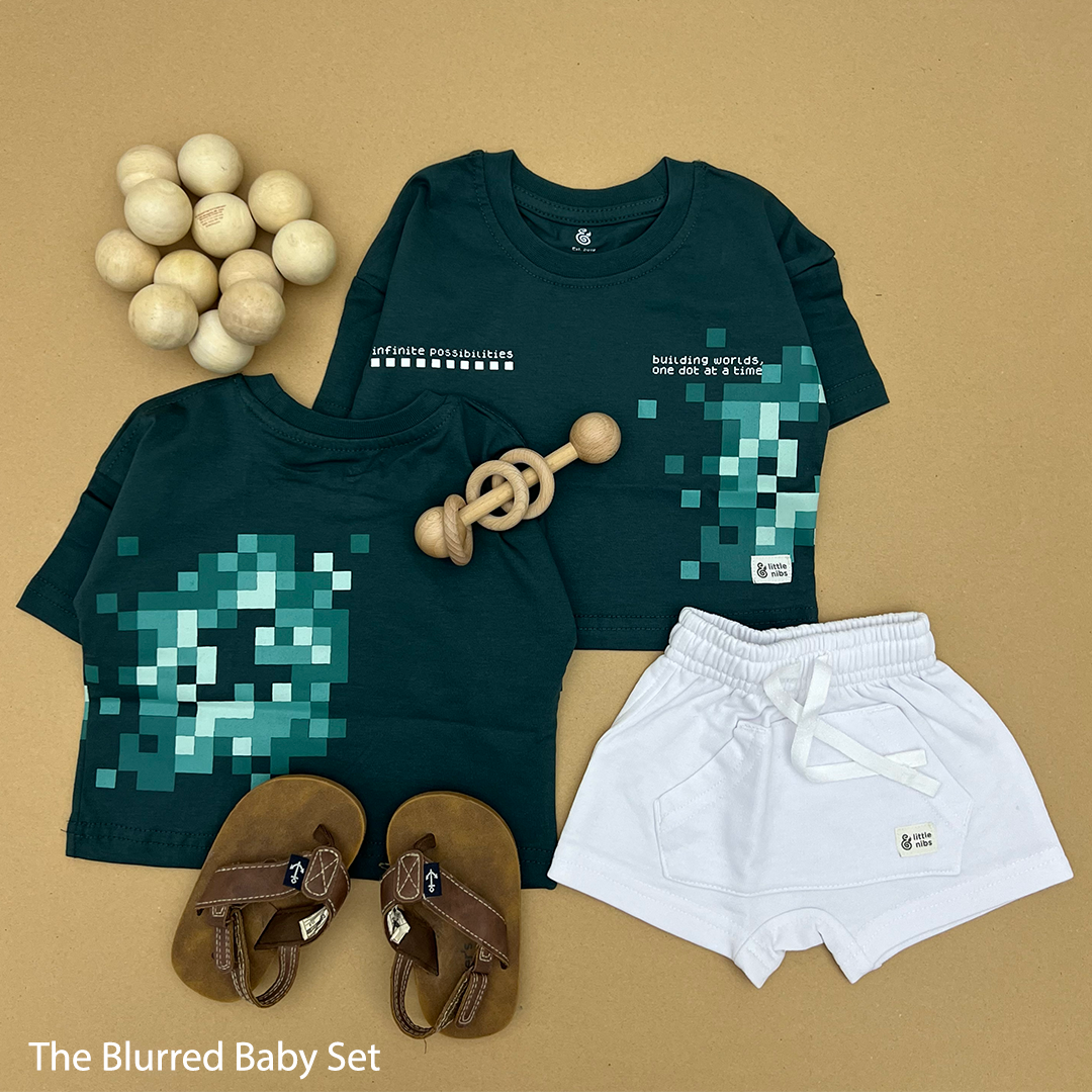 The Blurred in Forest Green Set For Baby Boys (T-Shirt and Shorts ONLY)