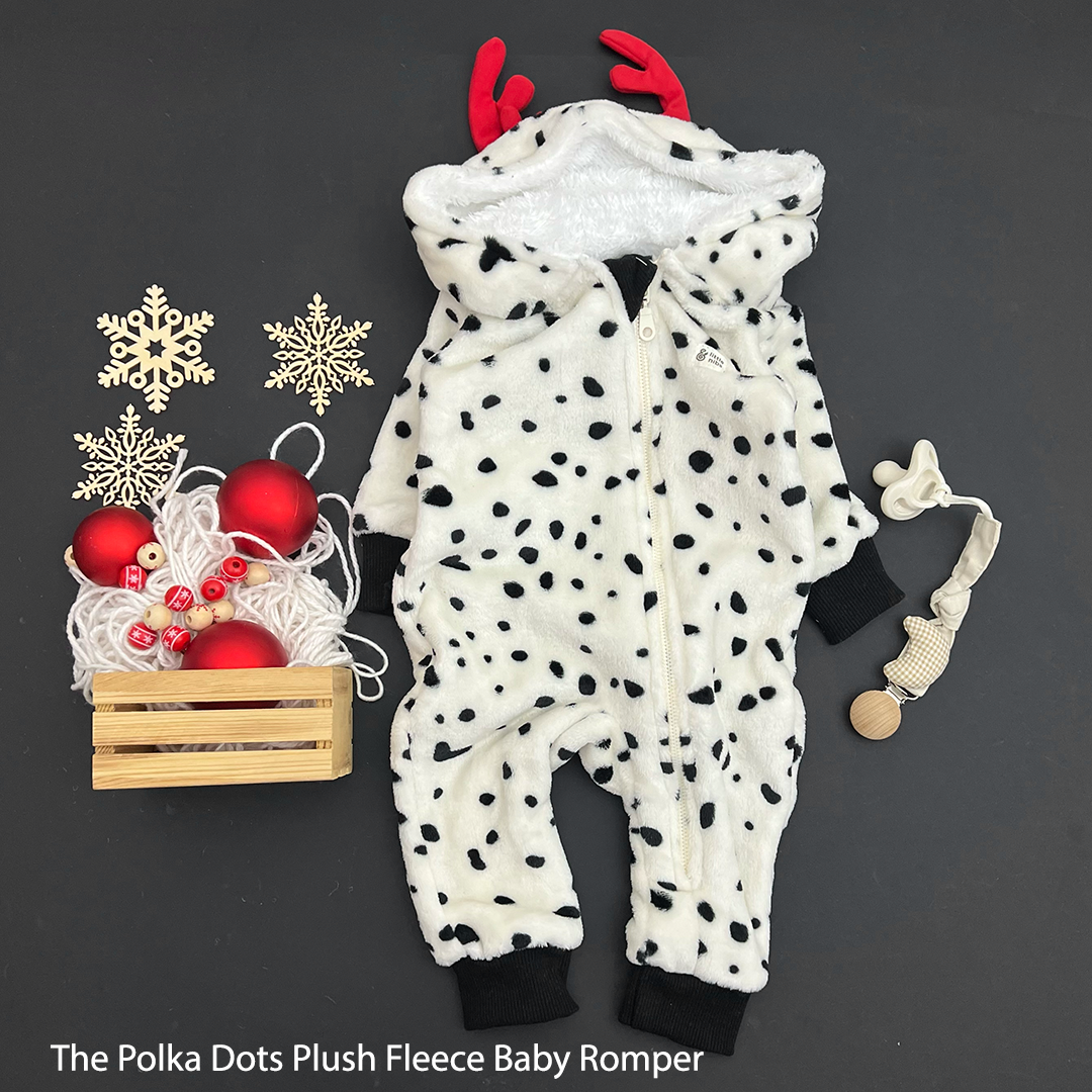The Polka Dots in White Plush Fleece Baby Romper