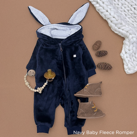 The Navy Plush Fleece Baby Romper