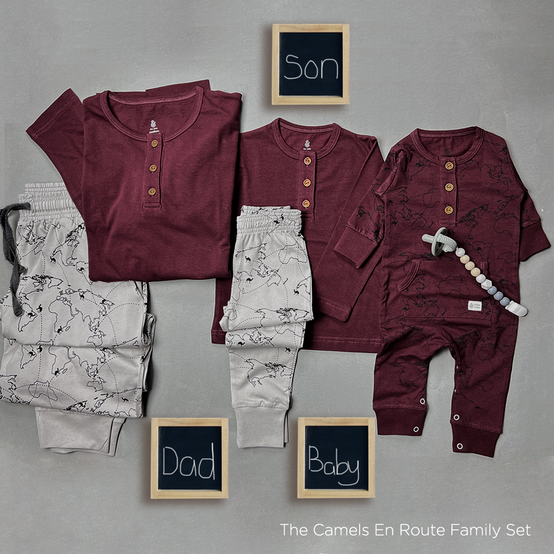 The Camels En Route Fall Kids PJ in Burgundy and Gray