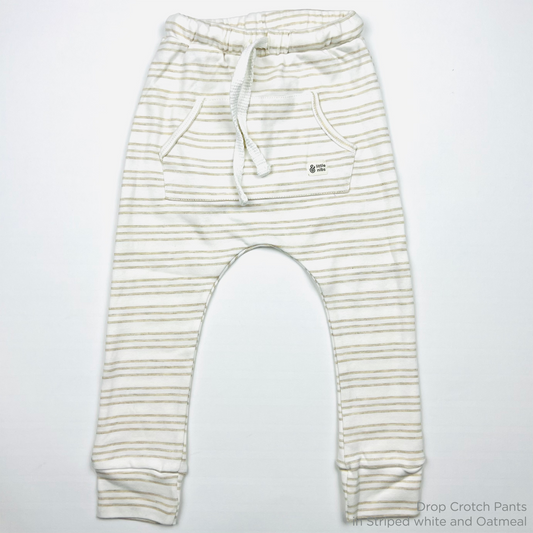 The Drop Crotch Joggers in Striped White and Oatmeal