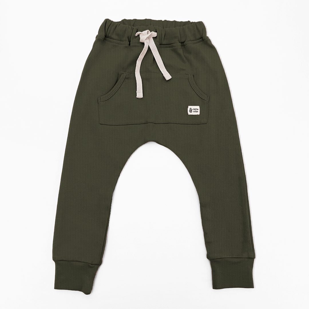 Dusty Olive Drop Crotch Joggers