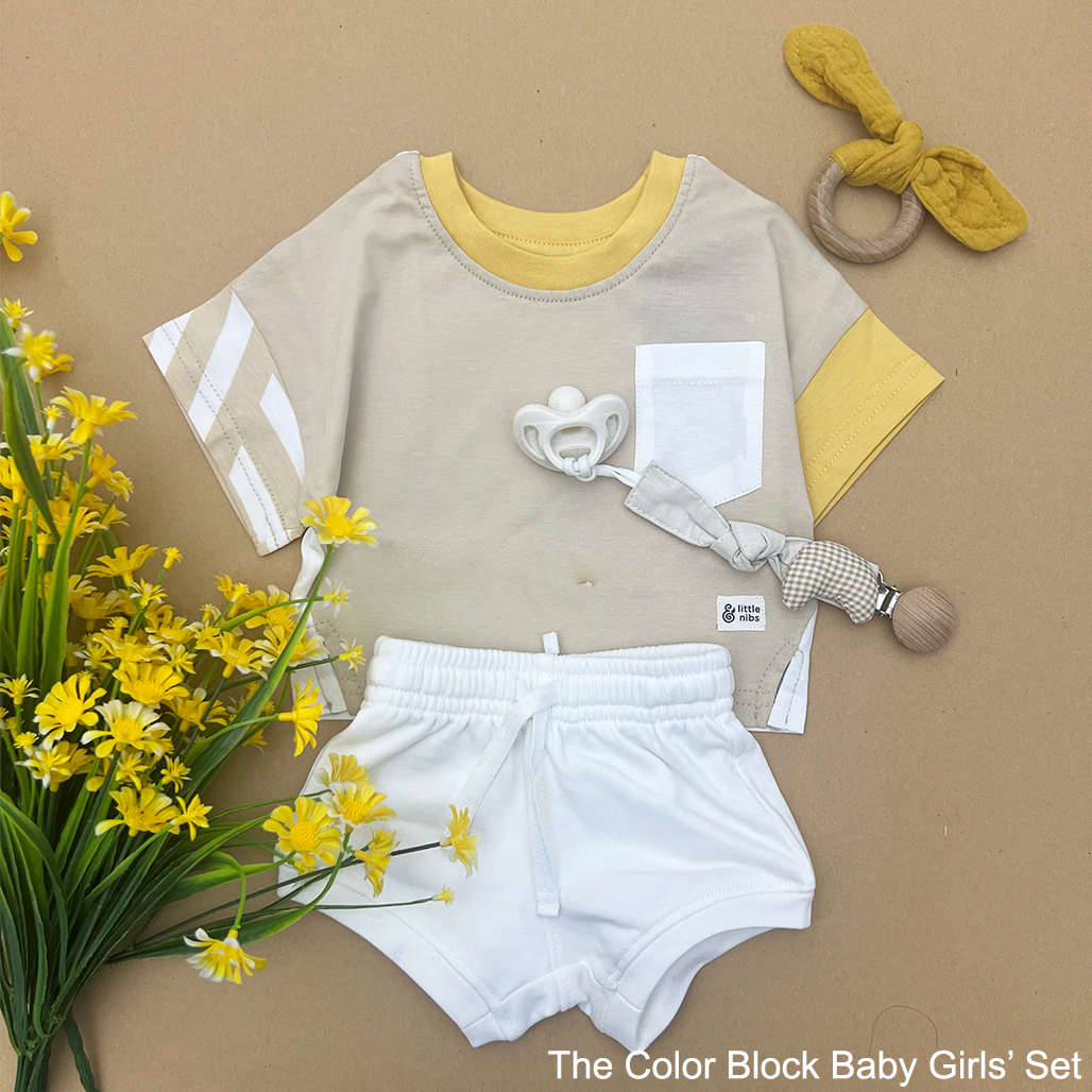 The Color Block Set For Baby Girls  (T-Shirt and Shorts included)