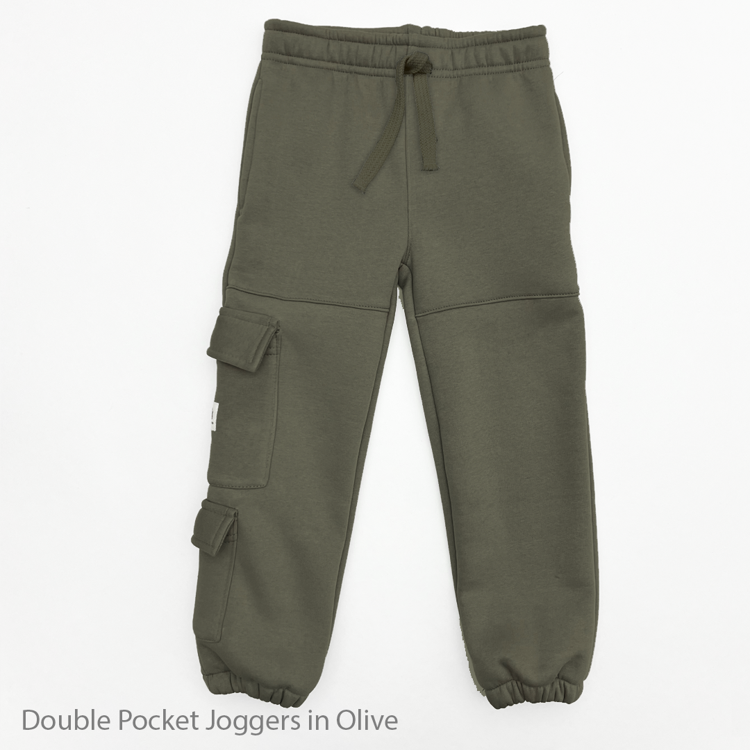 Army Olive Unisex Fleece Cargo Double Pocket Jogger Pants
