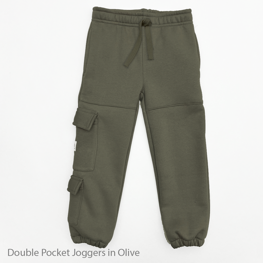 Army Olive Unisex Fleece Cargo Double Pocket Jogger Pants
