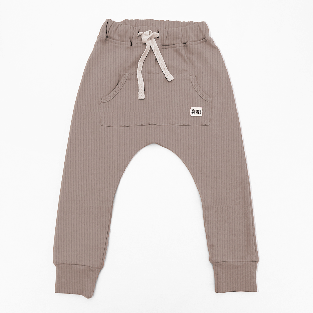 Ribbed Greige Drop Crotch Joggers