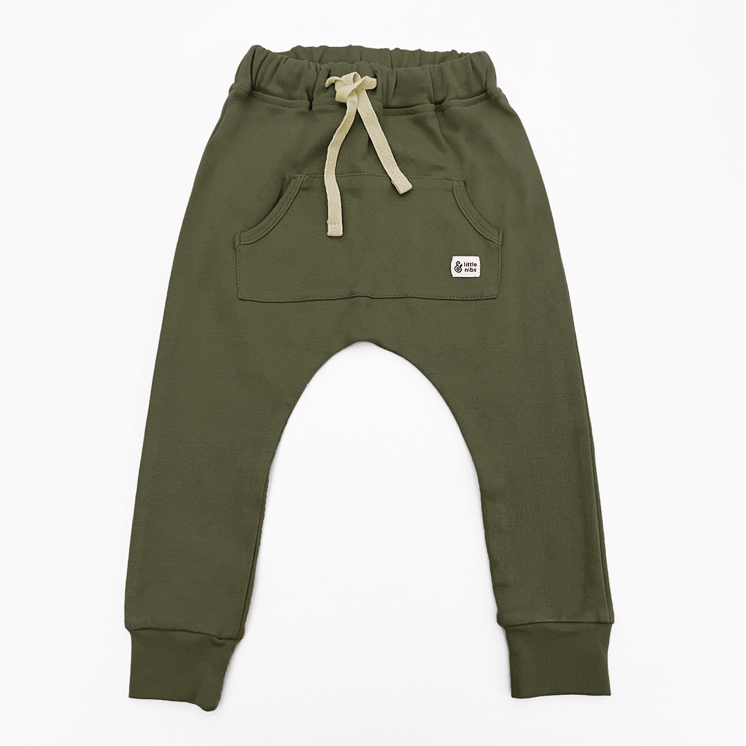 Olive Green Drop Crotch Joggers