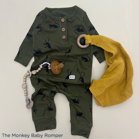 The Monkeys Baby Boys Romper in Olive Green