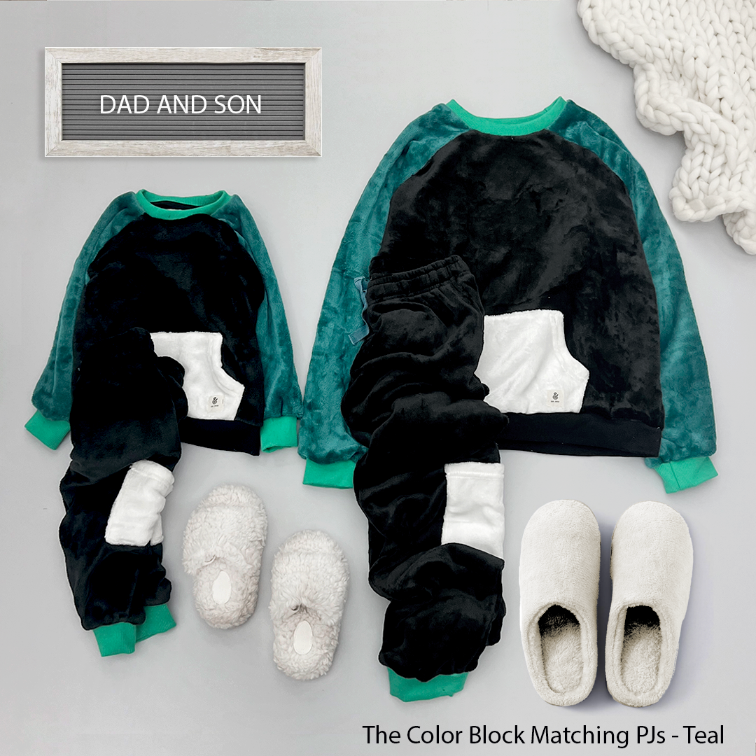 The Color Block Teal Men Fleece PJs