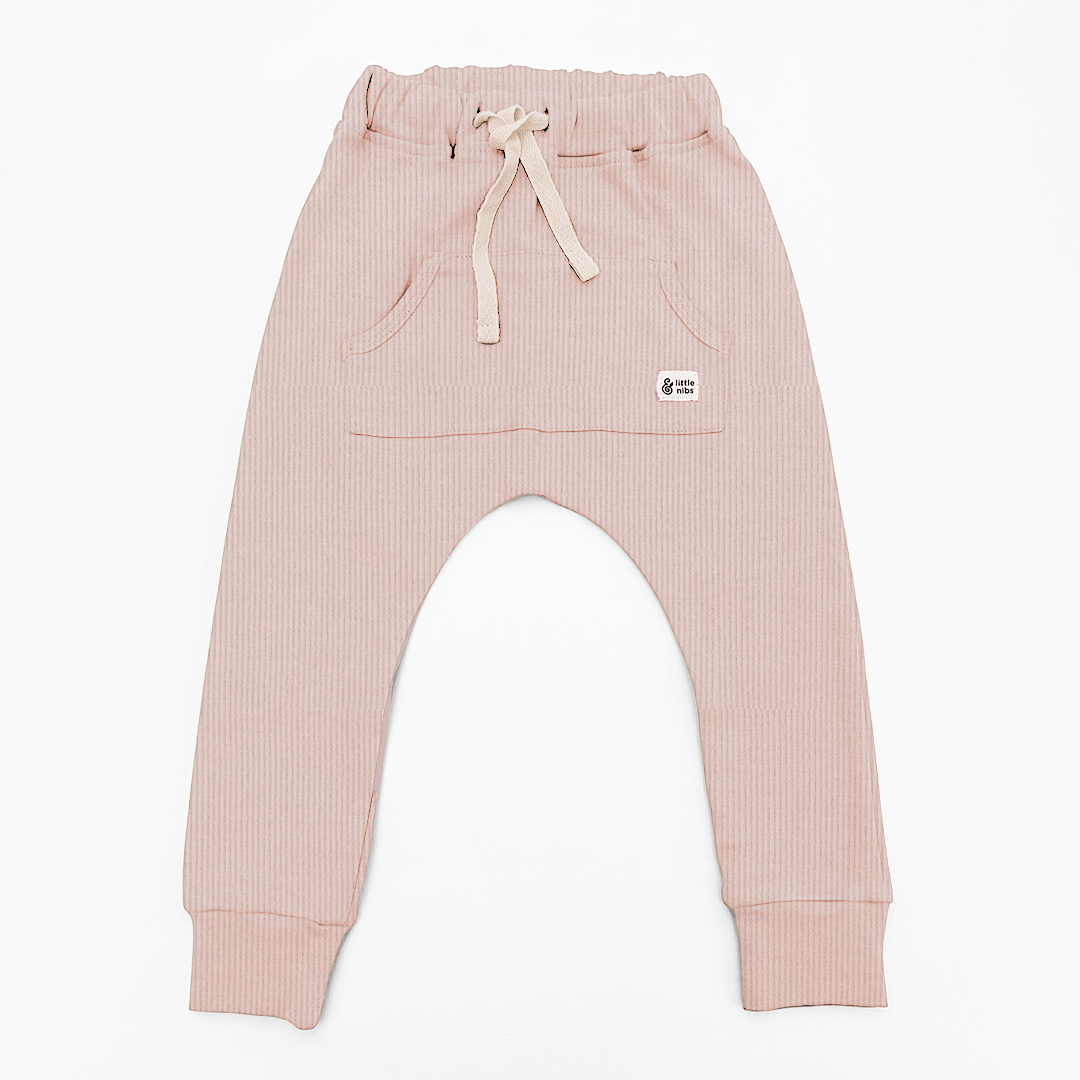 Ribbed Powder Pink Drop Crotch Joggers