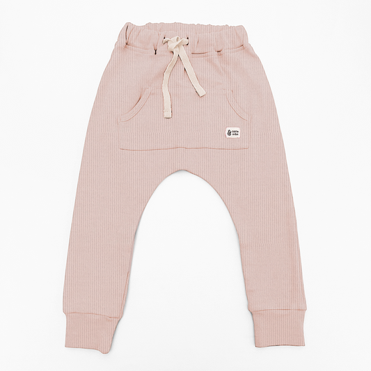 Ribbed Powder Pink Drop Crotch Joggers