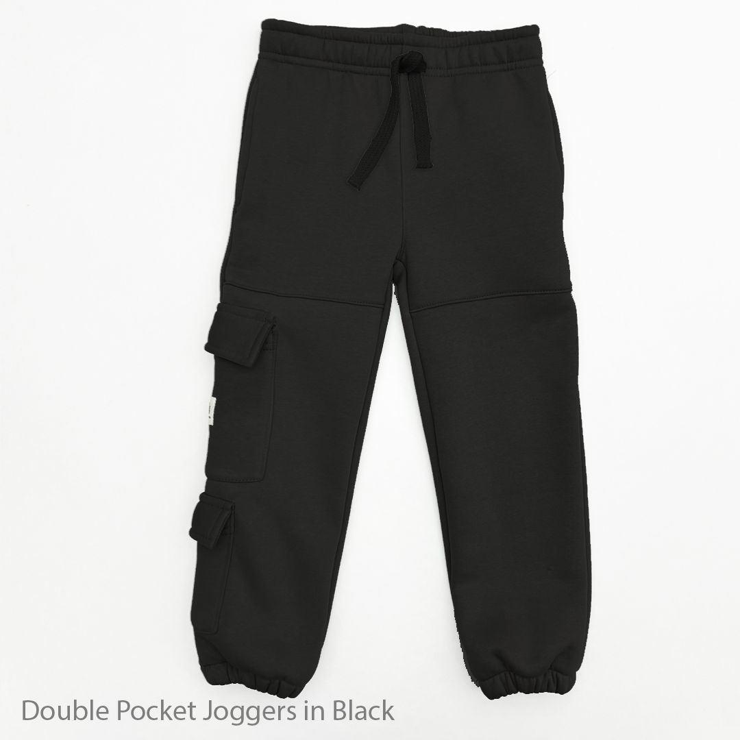 Unisex Fleece Cargo Double Pocket Jogger Pants in Black