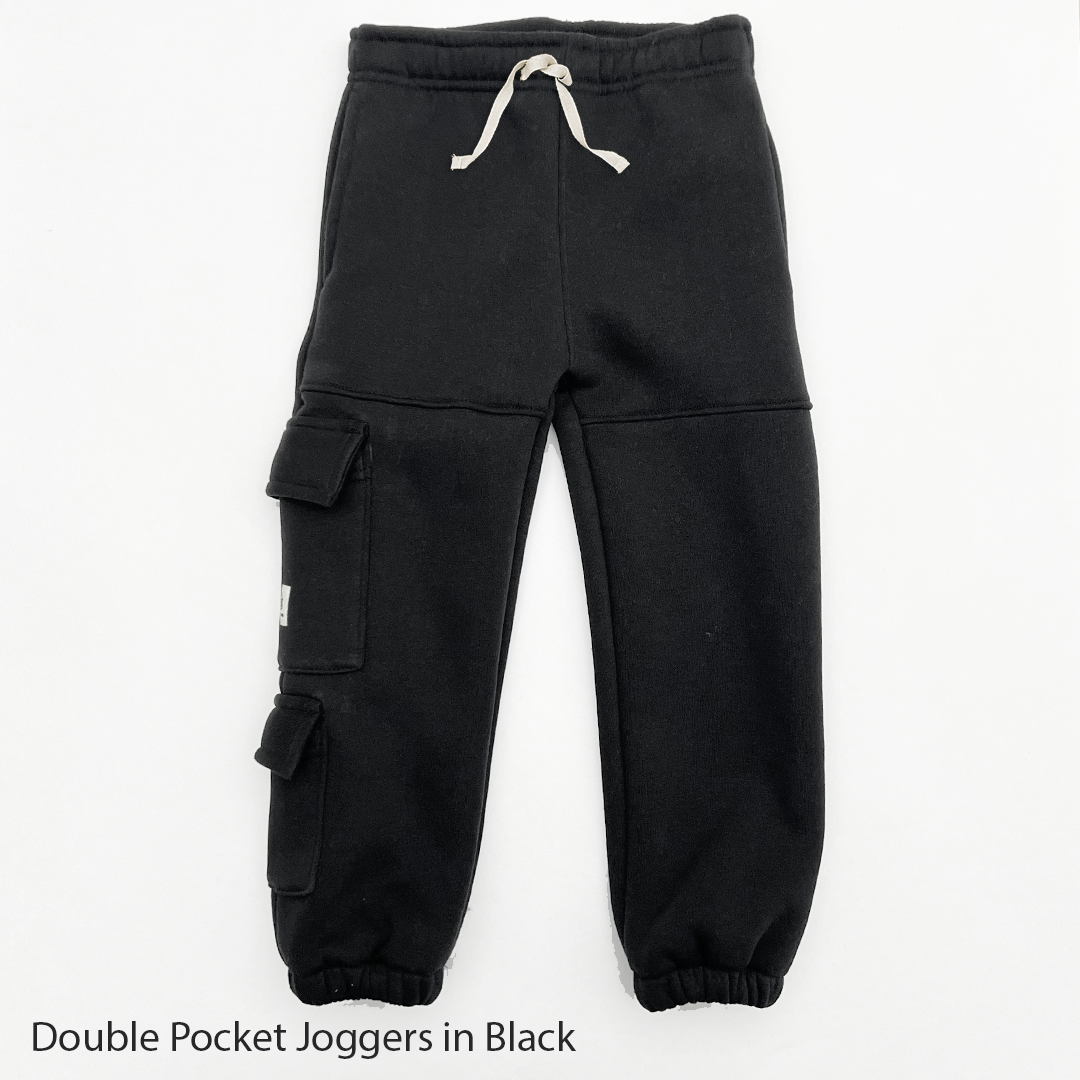 Unisex Fleece Cargo Double Pocket Jogger Pants in Black