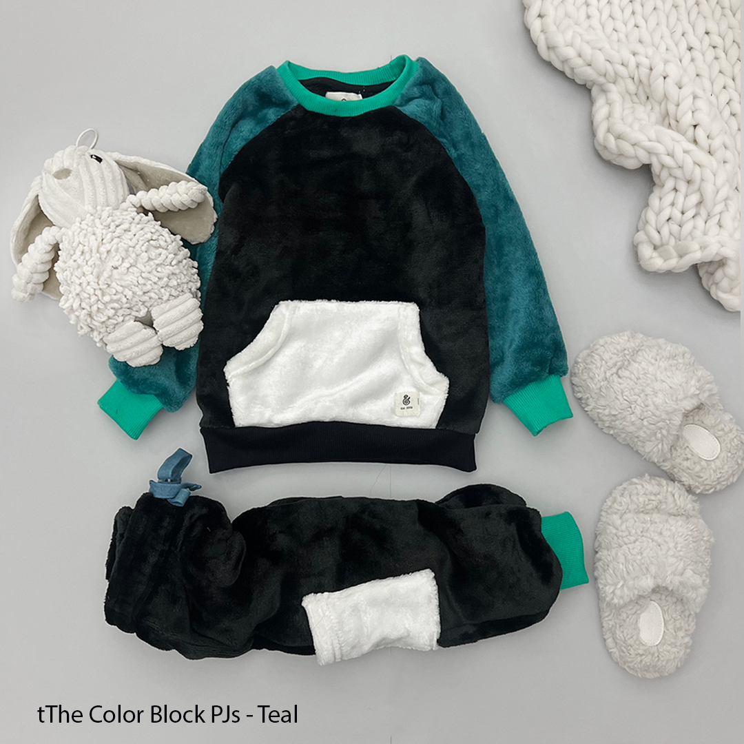 The Color Block Teal Boys Fleece PJs