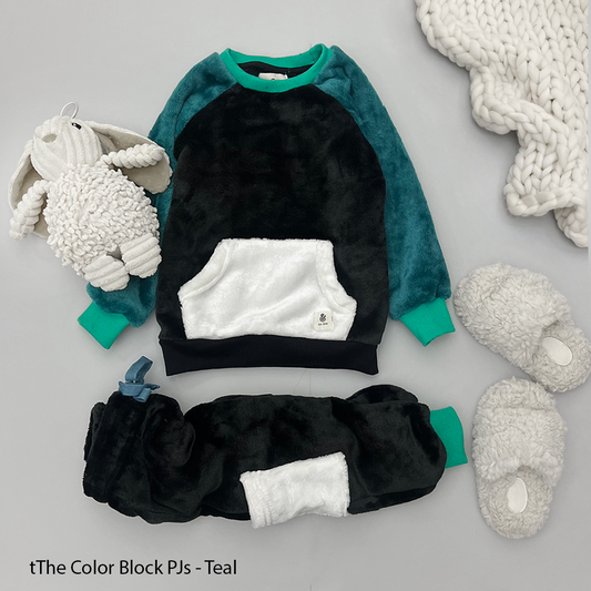 The Color Block Teal Boys Fleece PJs