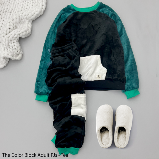 The Color Block Teal Men Fleece PJs