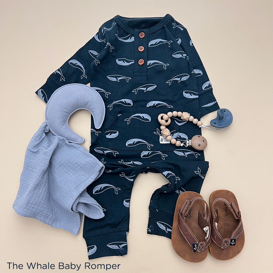 The Whales Baby Boys Romper in Dark Celestial Blue