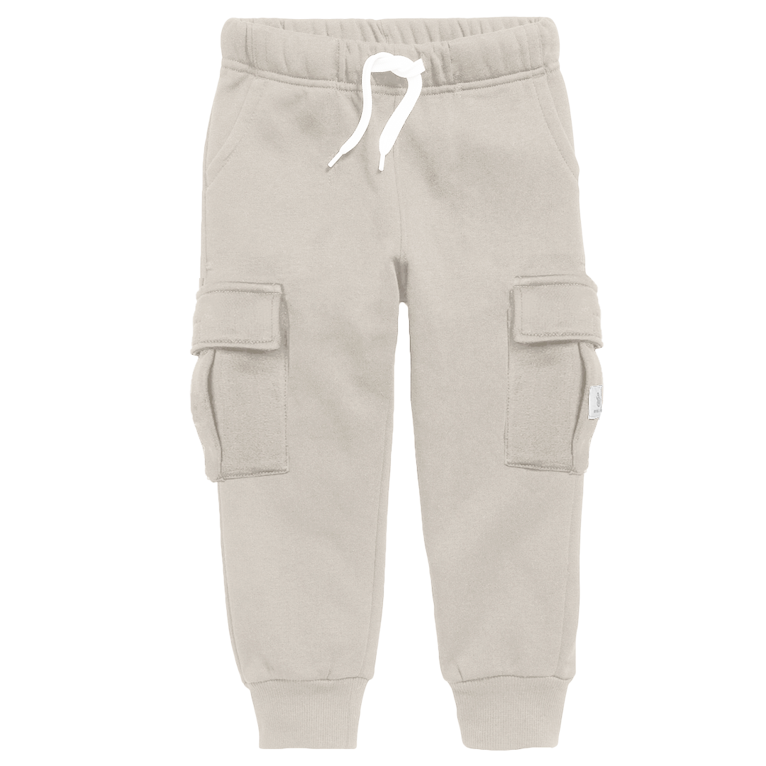 Unisex Fleece Cargo Jogger Pants With Two Side Pockets in Beige