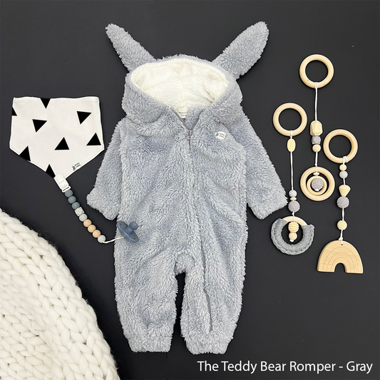 The Gray Teddy Plush Fleece Baby Romper