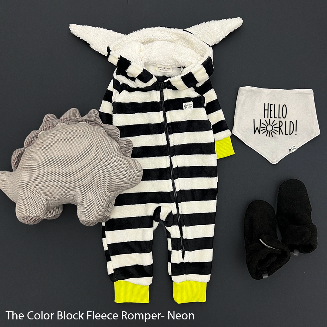 The Striped Plush Fleece Baby Romper In Neon