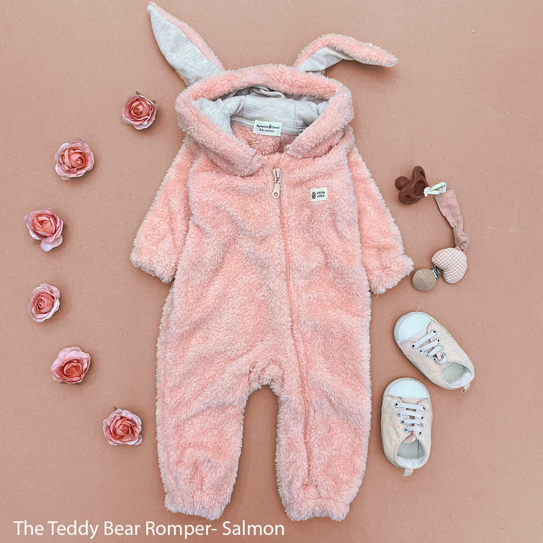 The Salmon Teddy Plush Fleece Baby Romper