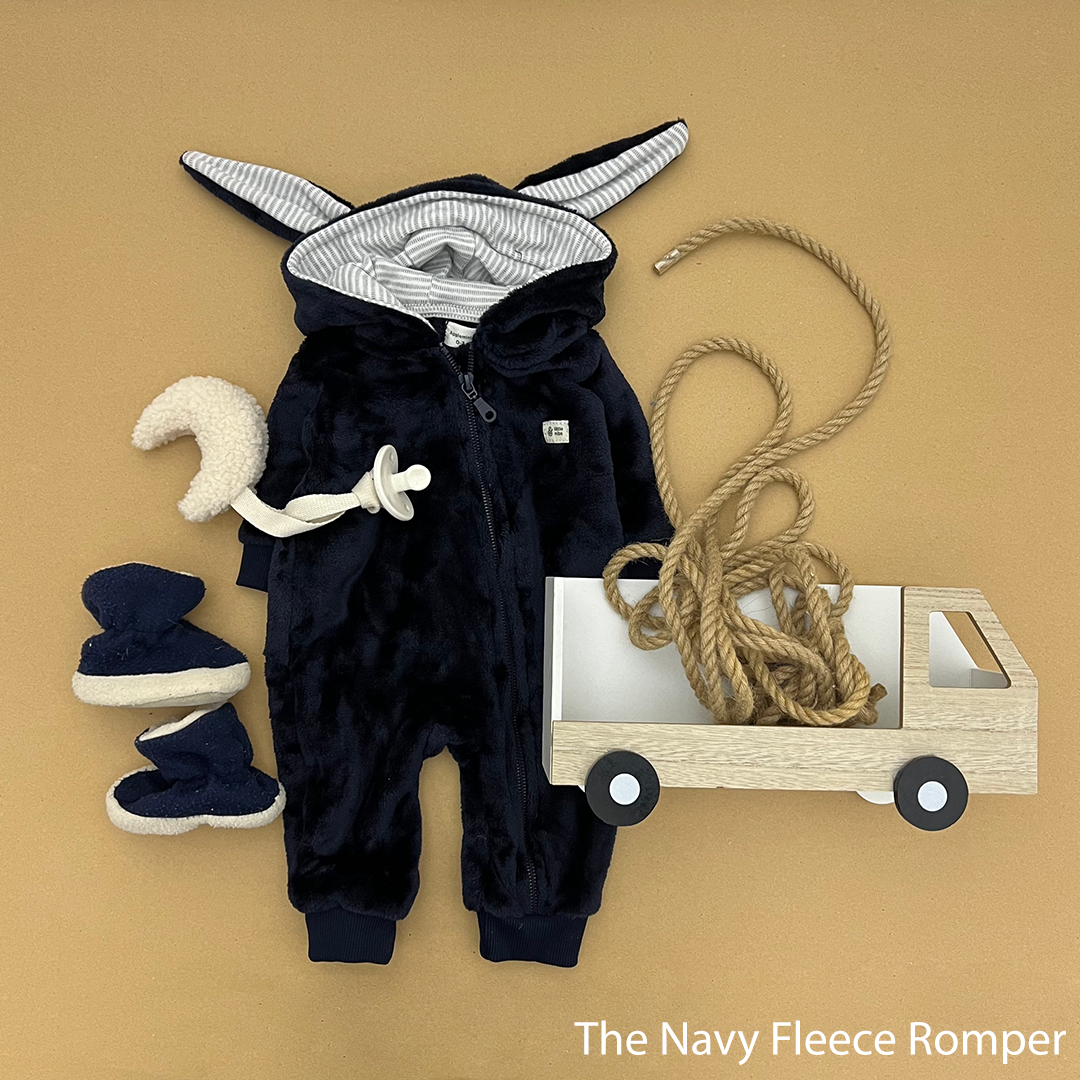 The Navy Teddy Plush Fleece Baby Romper