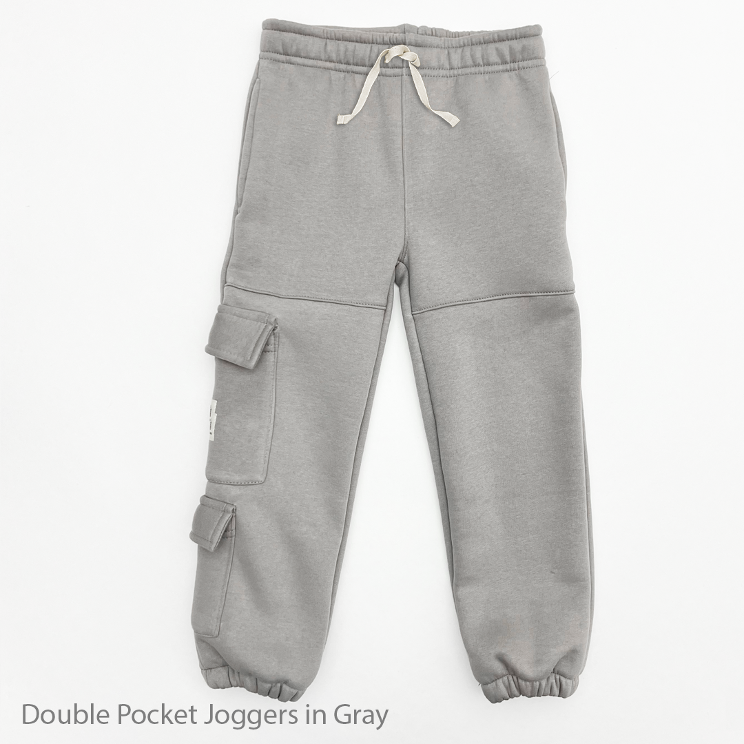 Unisex Fleece Cargo Double Pocket Jogger Pants in Gray