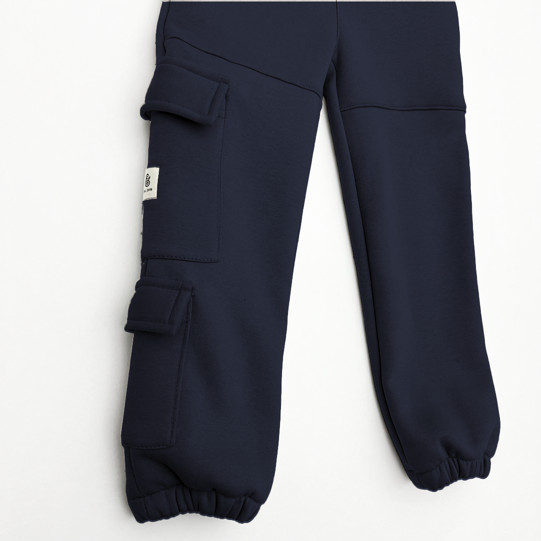 Unisex Fleece Cargo Double Pocket Jogger Pants in Navy