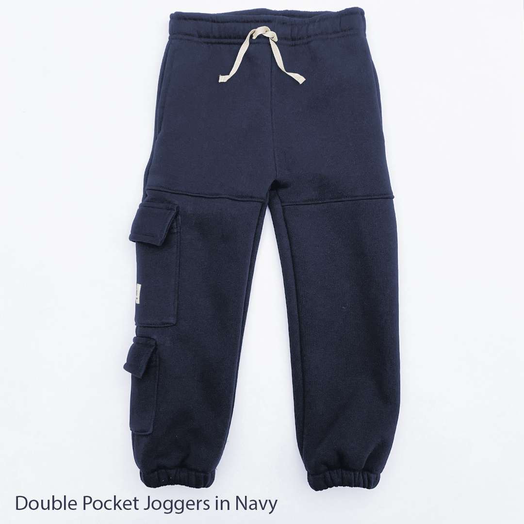 Unisex Fleece Cargo Double Pocket Jogger Pants in Navy