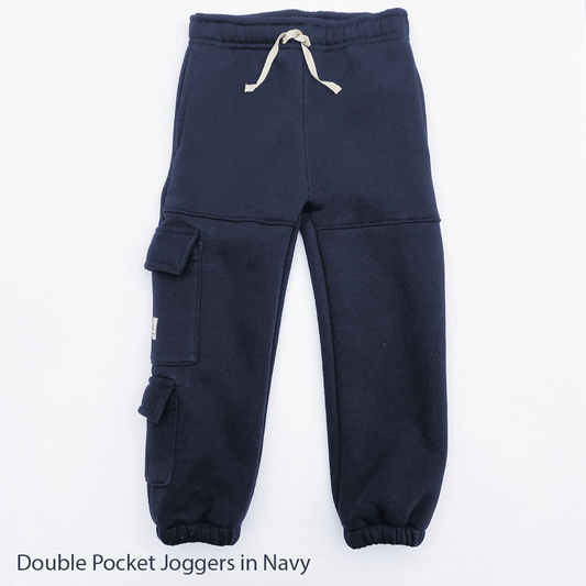 Unisex Fleece Cargo Double Pocket Jogger Pants in Navy