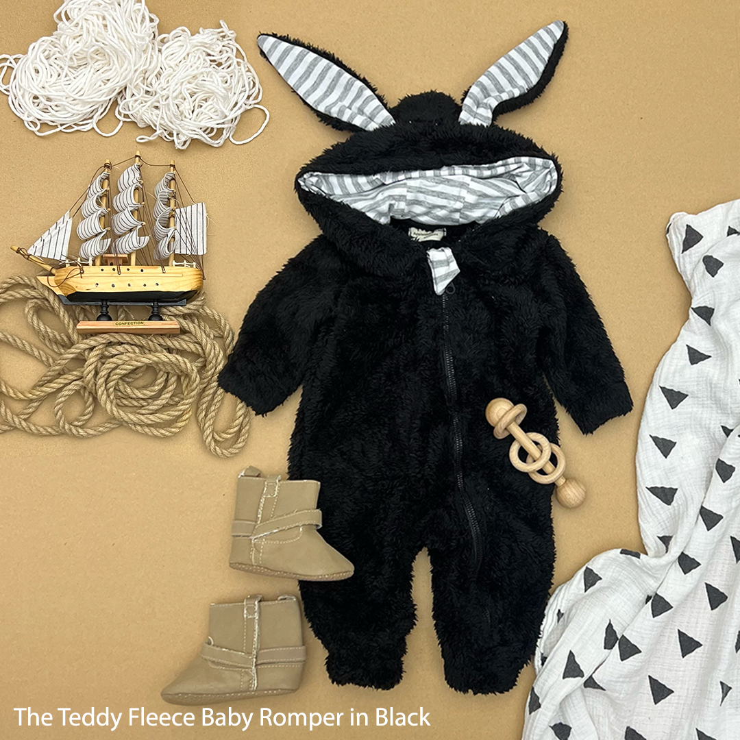 The Black Teddy Fleece Baby Romper