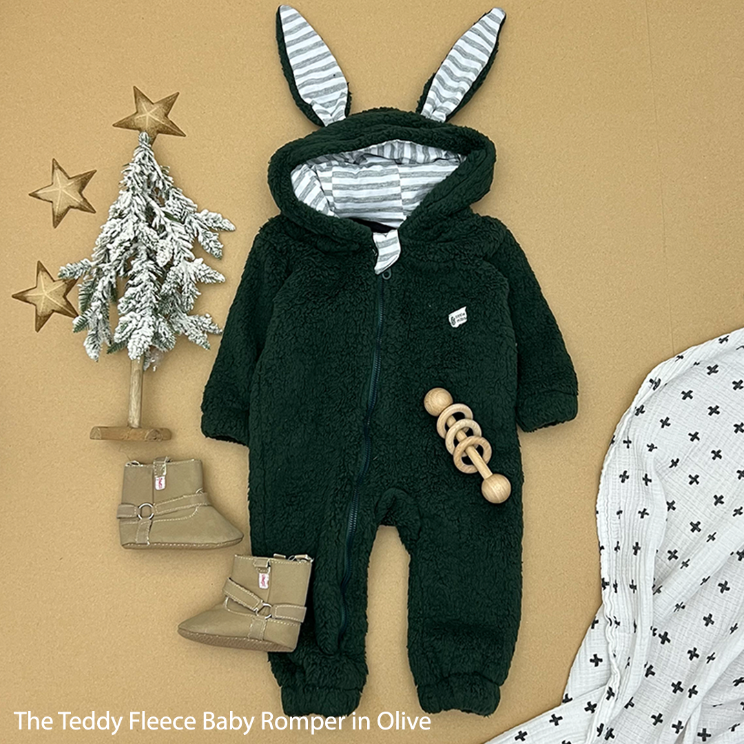 The Olive Teddy Fleece Baby Romper