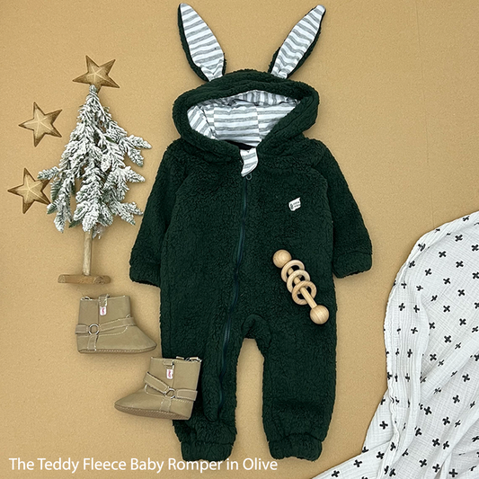 The Olive Teddy Fleece Baby Romper