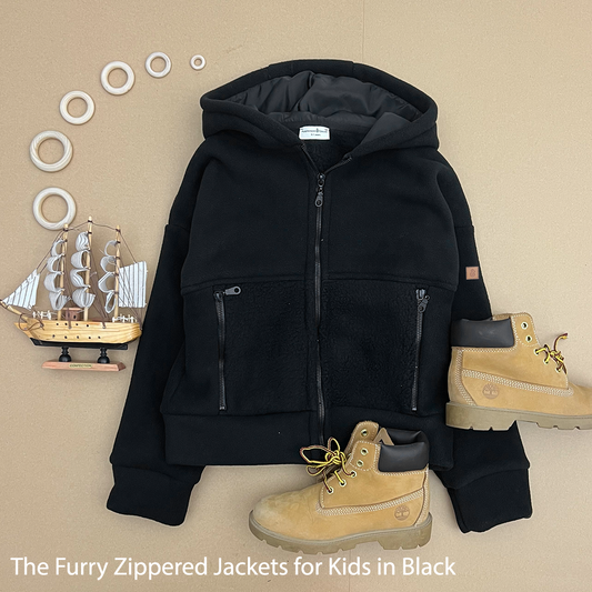The Furry Zippered Kids Jacket in Black