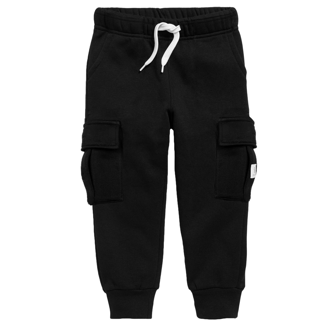 Unisex Fleece Cargo Jogger Pants With Two Side Pockets in Black