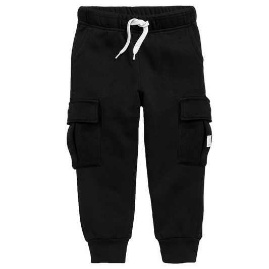 Unisex Fleece Cargo Jogger Pants With Two Side Pockets in Black