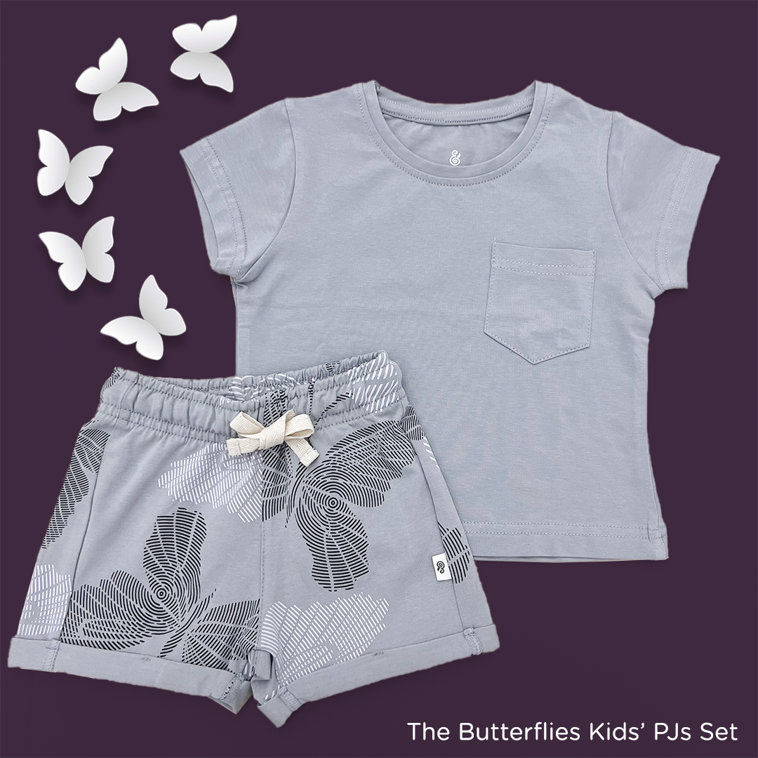 Butterflies Girls PJs in Gray