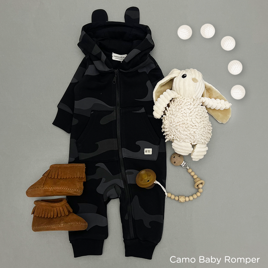 The Black Camouflage Baby Romper