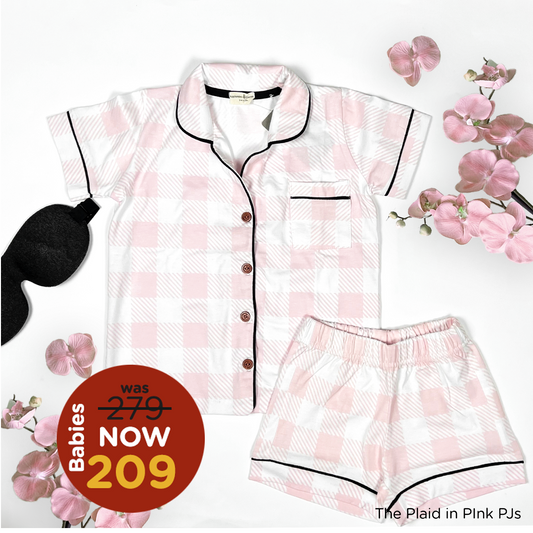 The Plaid Button Down Girls PJs in White and Pink