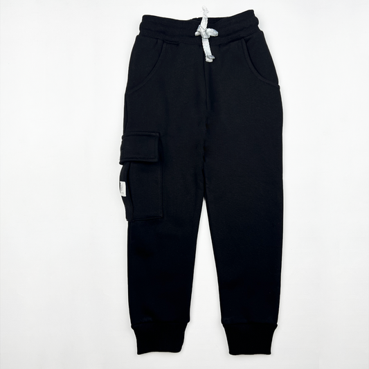 Unisex Fleece Cargo Jogger Pants in Black