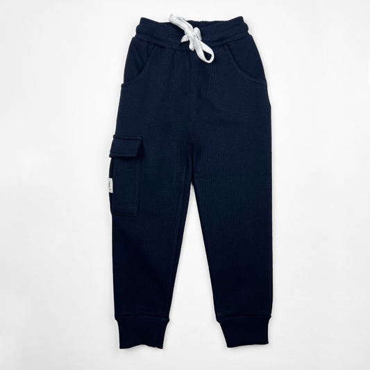 Unisex Fleece Cargo Jogger Pants in Navy Blue