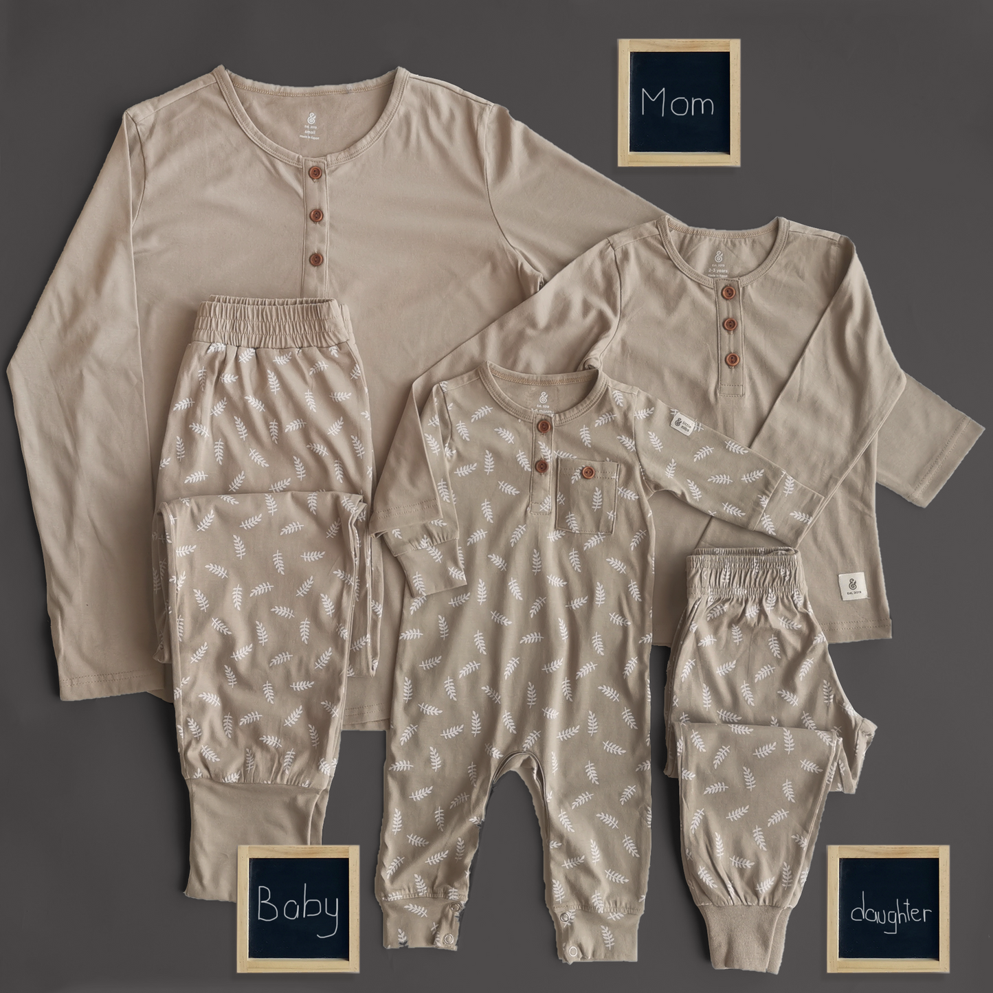 Fern Branches Fall Pajama Set in Taupe (Long Sleeves + Pants) (Adult PJs ONLY)