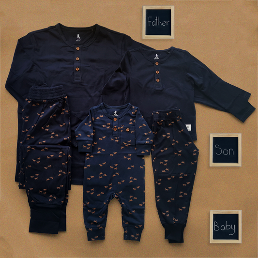 Racing Horses Fall Pajama Set in Navy (Long Sleeves + Pants) (Adult PJs ONLY)