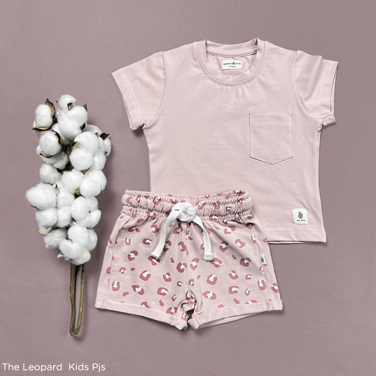 Leopard Girls PJs in Light Pink