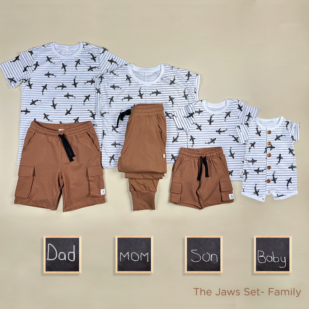 Jaws Baby Romper in White and Tan