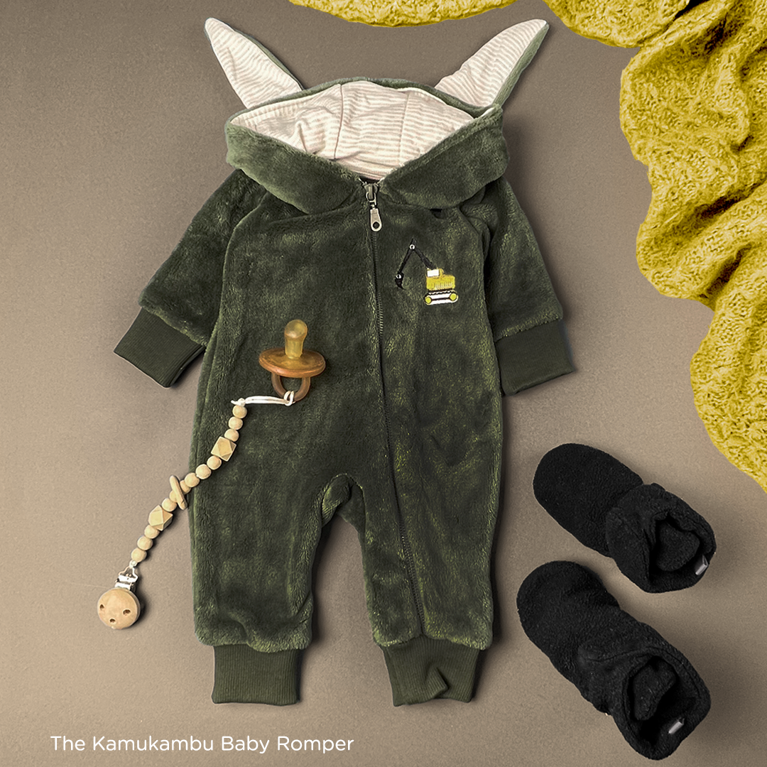 The Kamukambu  Plush Fleece Baby Romper in Olive Green